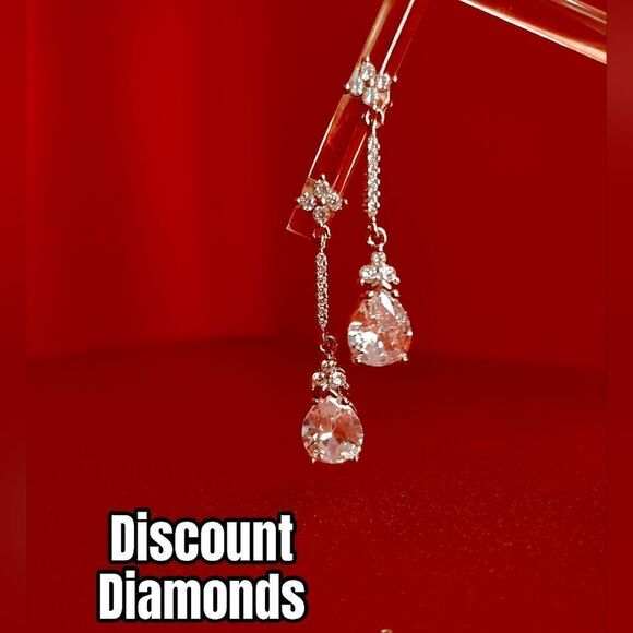 New Women's Gorgeous Clear White Diamond Dangle Earrings on 925 Sterling Silver - Picture 5 of 6